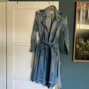NSF never worn distressed denim 3/4 trench coat